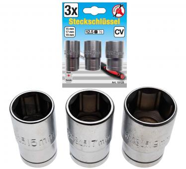 Steckschlüssel-Satz, 12,5 (1/2), 15-17-19 mm 