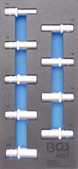 1/3 Werkstattwageneinlage: Steckschlüssel-Einsätze  12,5 (1/2), 6-Kant, tief, 10-24 mm, 9-tlg. 