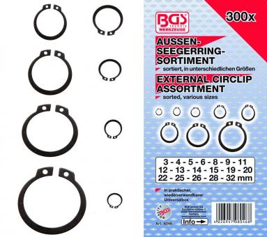 Außen-Seegerring (Sprengring) -Sortiment, 3-32 mm, 300-tlg. 