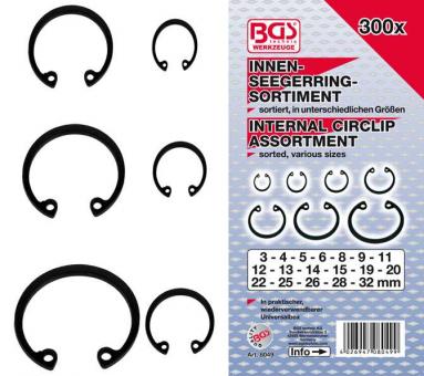 Innen-Seegerring (Sprengring) -Sortiment, 3-32 mm, 300-tlg. 