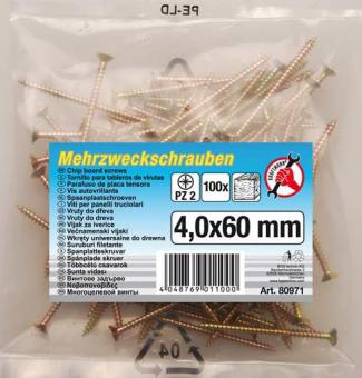 Mehrzweckschrauben 4,0 x 60 mm, 100 Stück 
