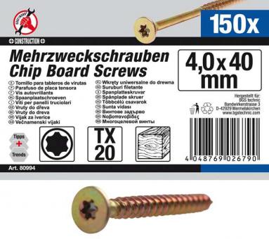Mehrzweckschrauben, 4,0x40 mm, T20, 150 Stück  