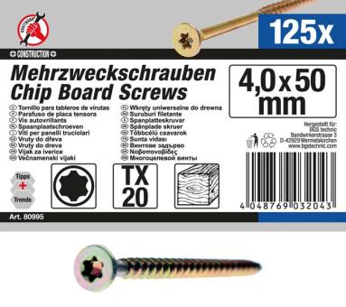 Mehrzweckschrauben, 4,0x50 mm, T20, 125-tlg. 