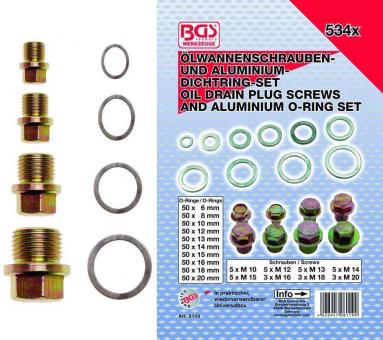 Ölwannenschrauben- und Alu-Dichtring-Sortiment, 534-tlg. 
