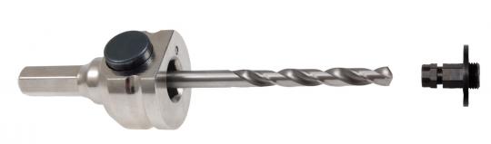 Adapter Schnellwechsel 6-kant SW 11 mit 2 Verbindungsst&#252;cken und HSS 105 mm Zentrierbohrer f&#252;r Bi-Metall Lochs&#228;gen  