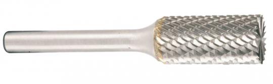 Hartmetallfr&#228;ser, Form B Zylinder mit Stirnverzahnung d1 6.3 mm, Schaftdurchmesser 3.0 mm Kreuzverzahnung 