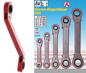 Knarren-Ringschlüssel-Satz, gekröpft , 6x8 - 19x21 mm, 5-tlg. 