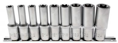 Steckschlüssel-Einsätze, tief, E-Profil E10-E24, 12,5 (1/2), 9-tlg. 