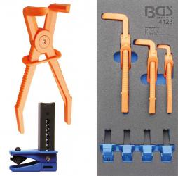 1/3 Werkstattwageneinlage: Schlauch-Abklemmzangen abgewinkelt und Verschlussklemmen, 7-tlg. 