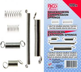 Federn-Sortiment, Zug + Druckfedern, 200-tlg. 