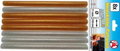 Heissklebe-Patronen Metallic gold/silber 11 mm, 8-tlg. 