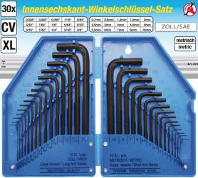 Winkelschlüssel-Satz, Innen-6-Kant, Zoll + metrisch, 30-tlg. 