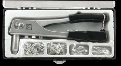 Nietkoffer mit 60 Nieten und Blindnietzange mit 4 aus- wechselbaren Mundstücken  